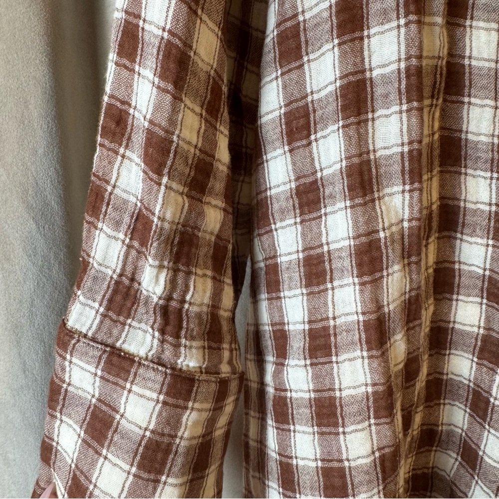 Brown and White‎ Plaid Button-Up Shirt tunic soft Cottagecore cabincore boutique - Picture 2 of 9